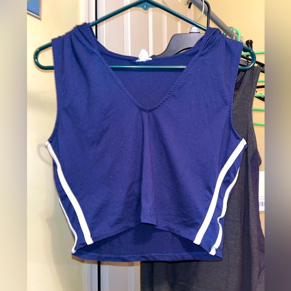 Urban Heritage Tops - Urban Heritage Women’s Large Blue Striped Crop Top with Hoodie- *ONLY WORN ONCE*